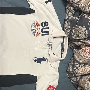 White and Black Polo Shirt with Embroidered Logo